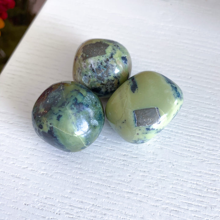 RARE Serpentine with Pyrite Inclusion Pebble