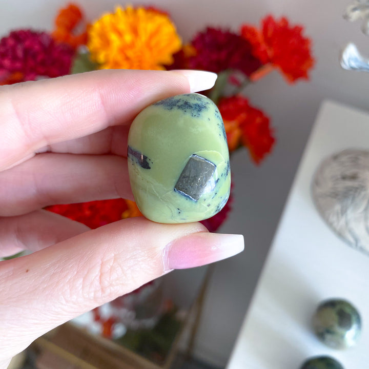 RARE Serpentine with Pyrite Inclusion Pebble