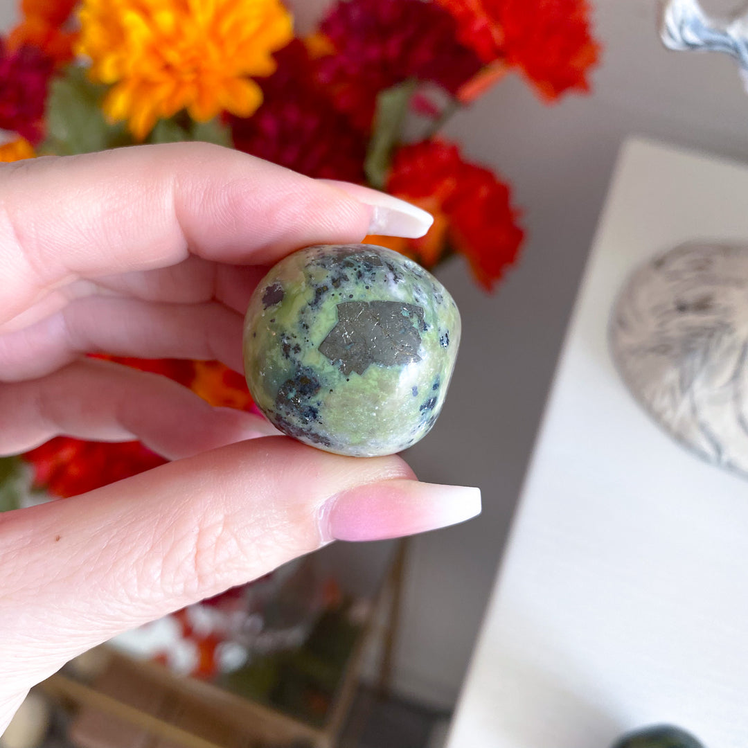 RARE Serpentine with Pyrite Inclusion Pebble