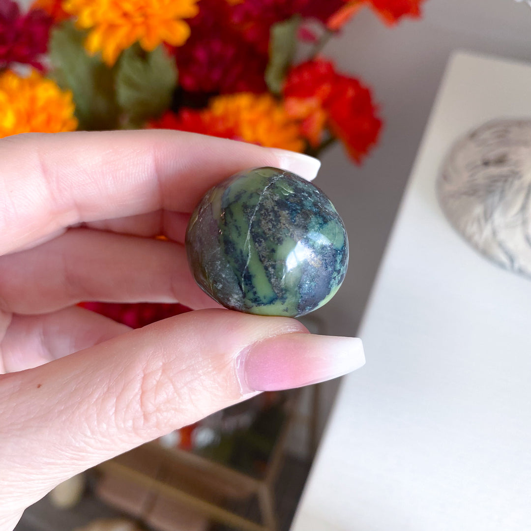 RARE Serpentine with Pyrite Inclusion Pebble