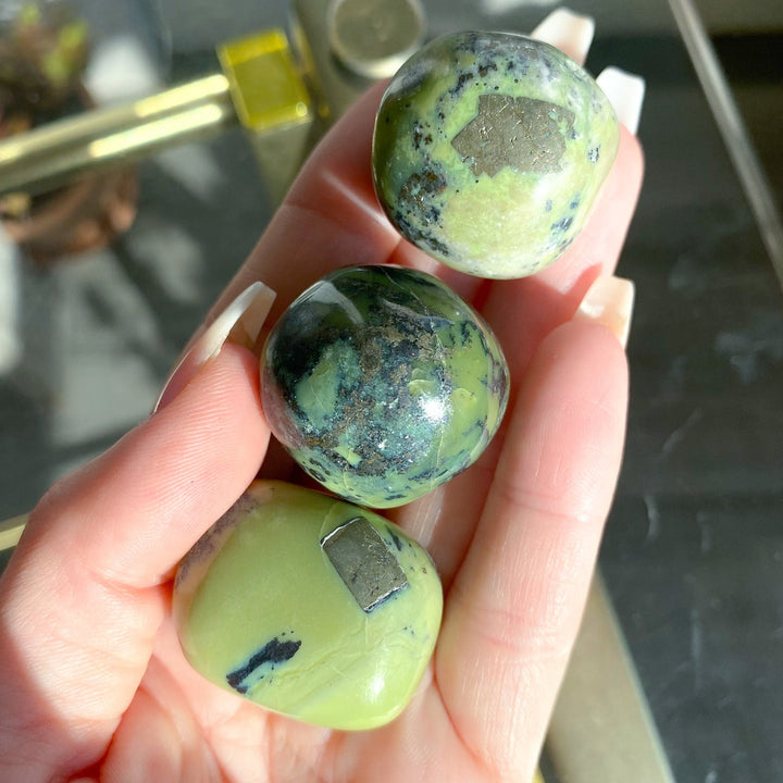 RARE Serpentine with Pyrite Inclusion Pebble