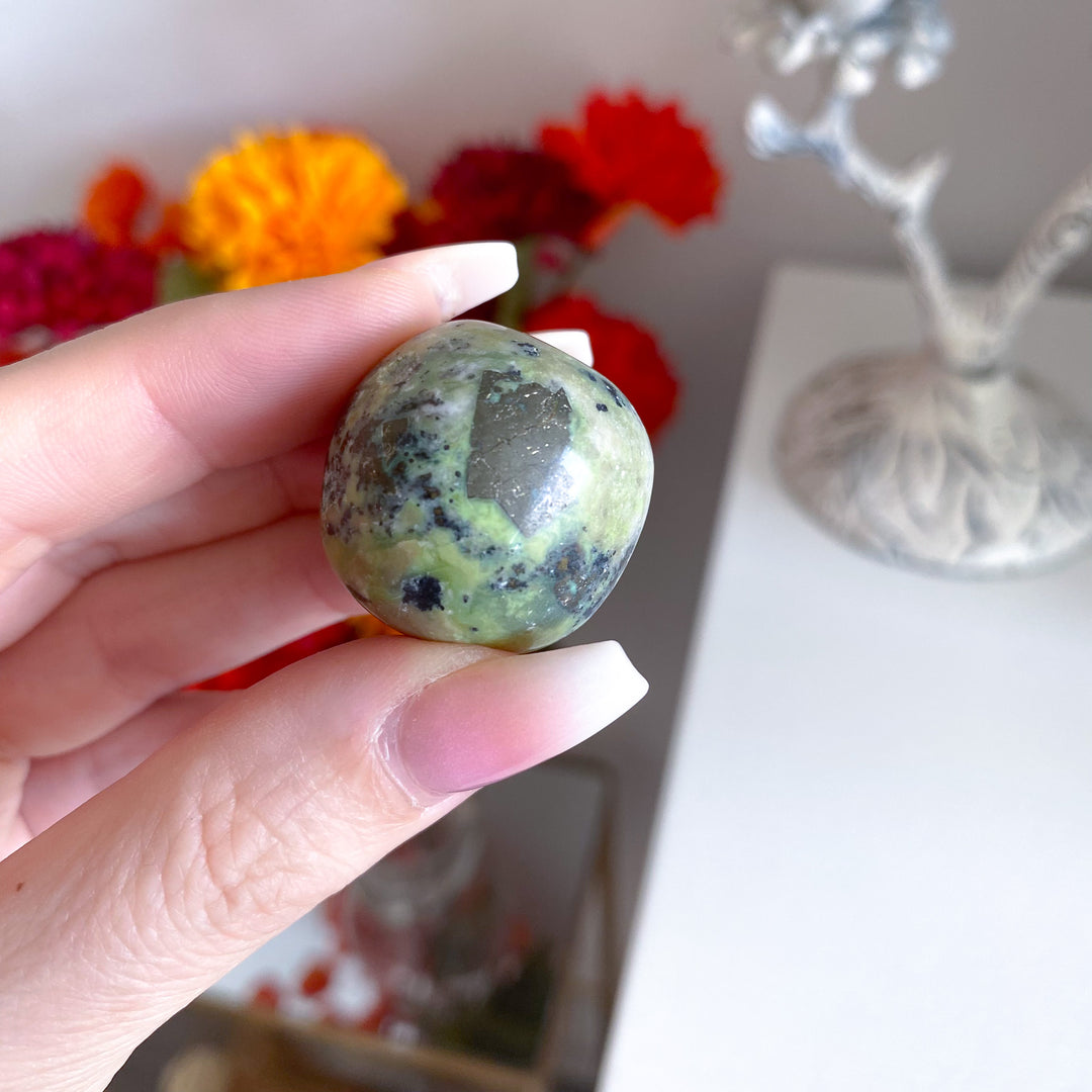 RARE Serpentine with Pyrite Inclusion Pebble