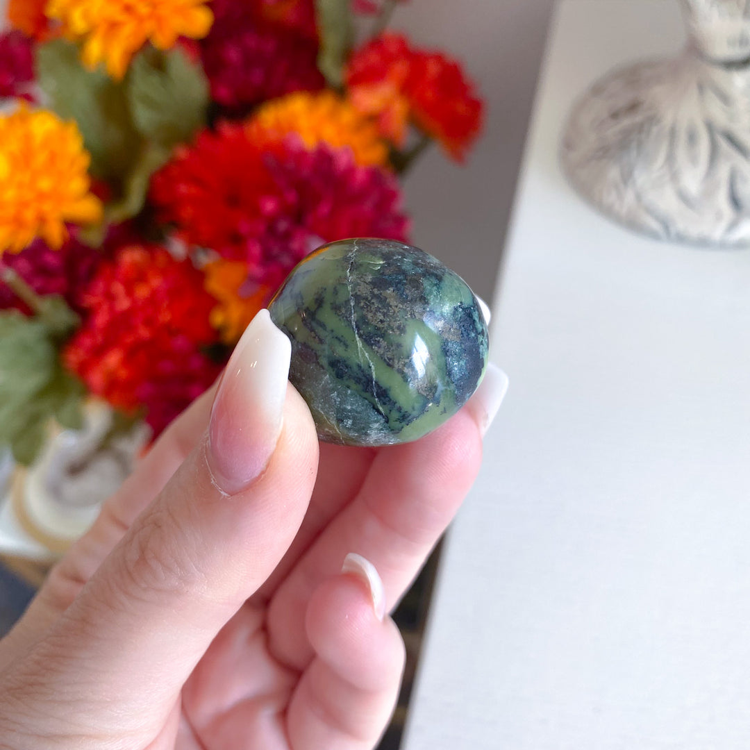 RARE Serpentine with Pyrite Inclusion Pebble