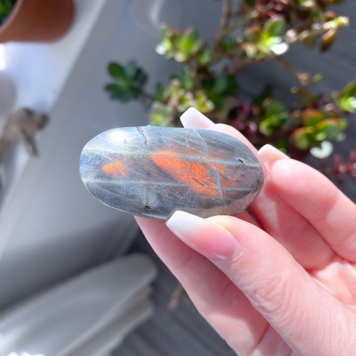 Long Orange Flash Labradorite Pebble 