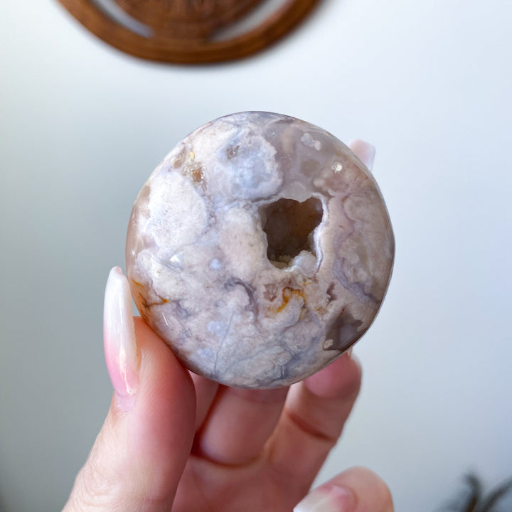 Flower Agate Palm Stone with Cave