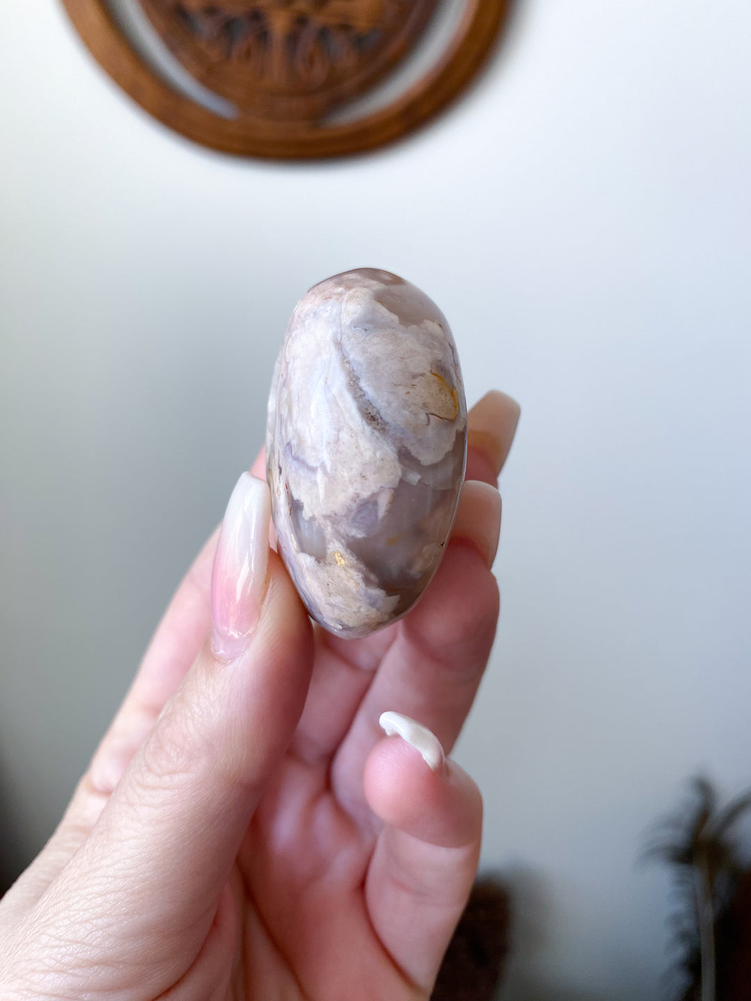 Flower Agate Palm Stone with Cave