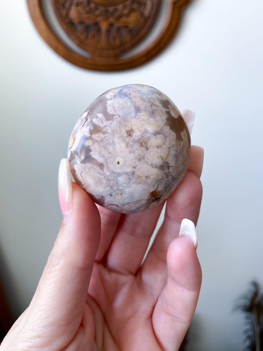 Flower Agate Palm Stone with Cave