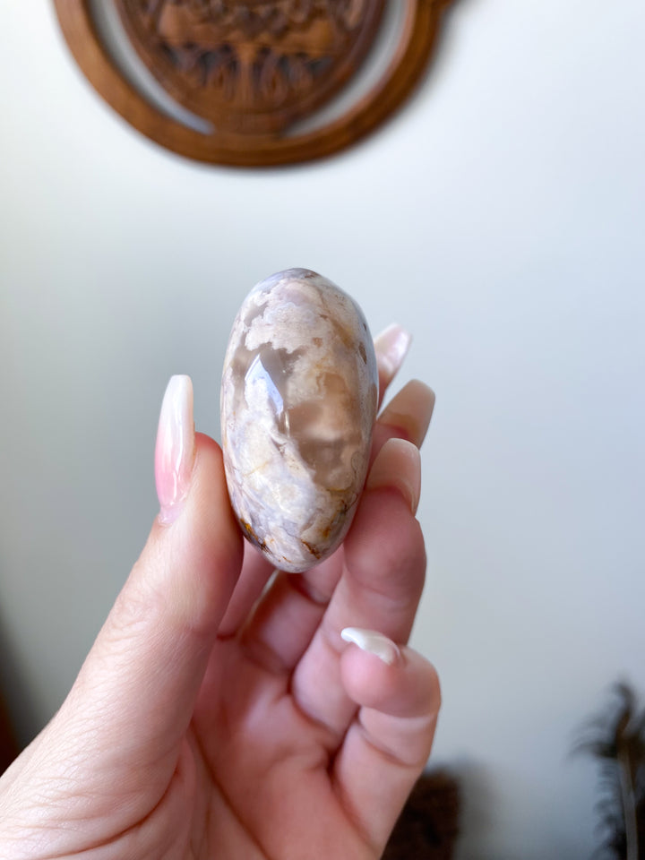 Flower Agate Palm Stone with Cave