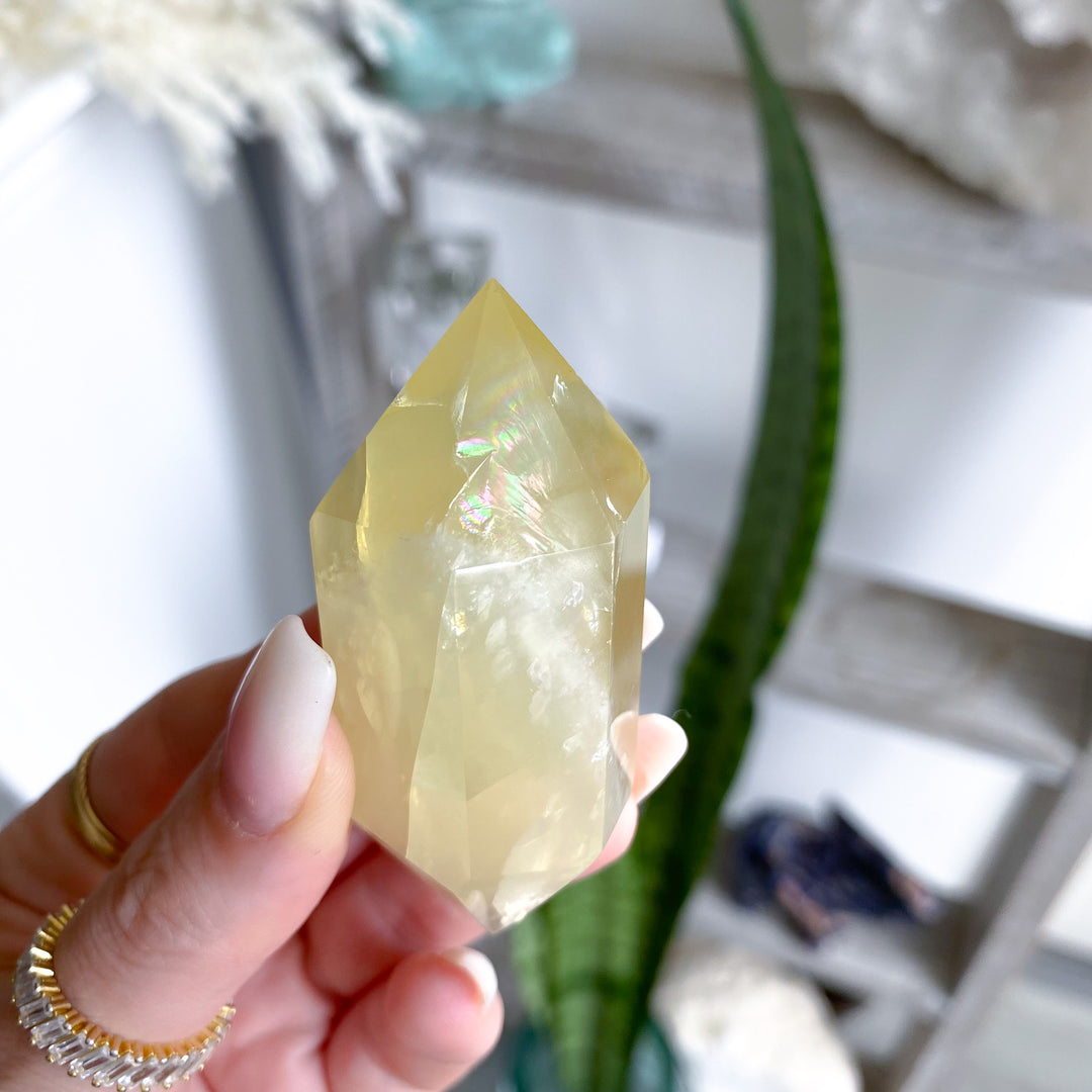 Dimensional Lemon Quartz Double Terminated Wand w/ Rainbows