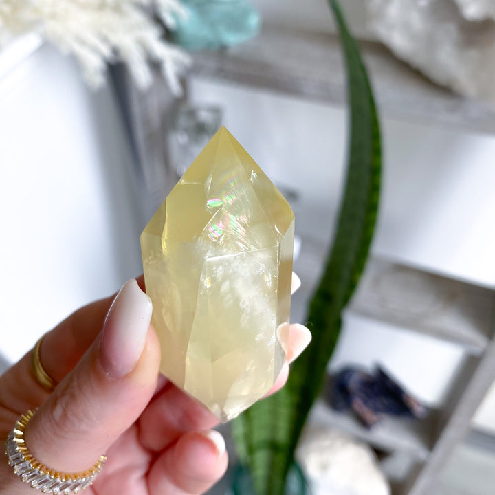 Dimensional Lemon Quartz Double Terminated Wand w/ Rainbows
