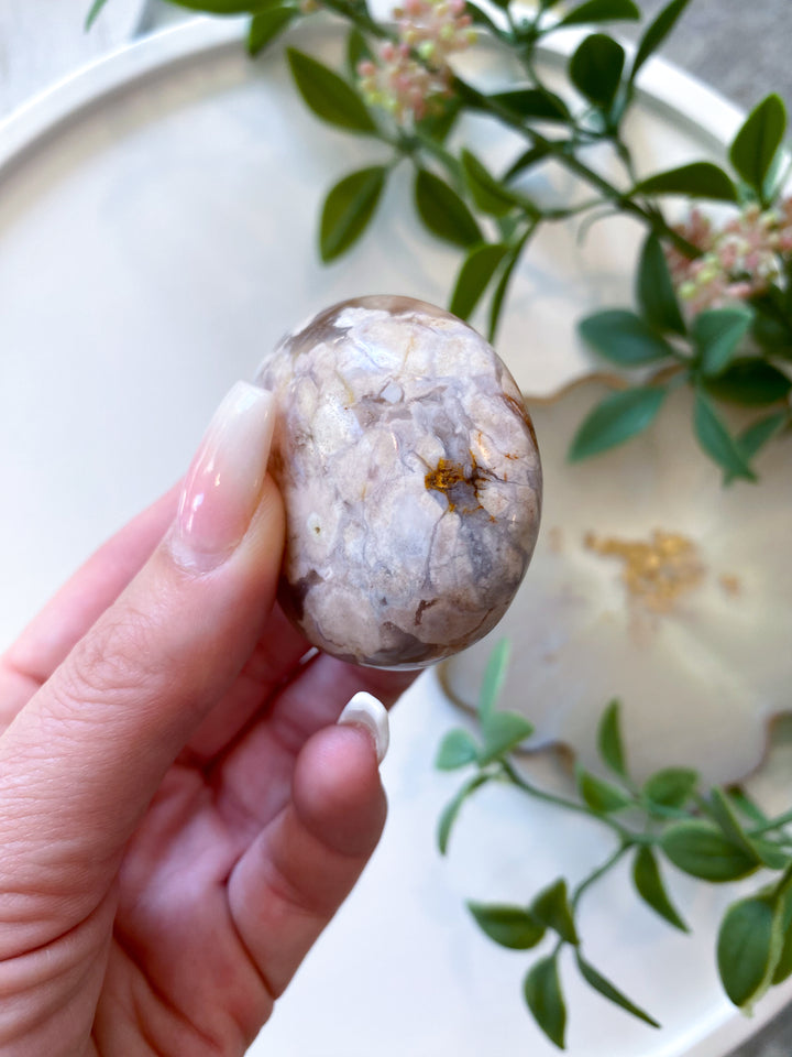 Flower Agate Palm Stone with Cave