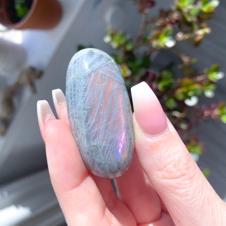 Long Pink Flash Labradorite Pebble 