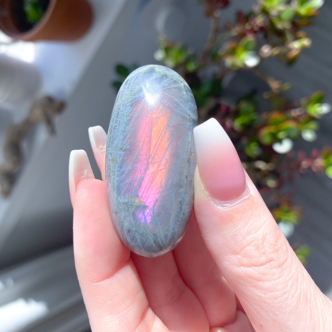 Long Pink Flash Labradorite Pebble 