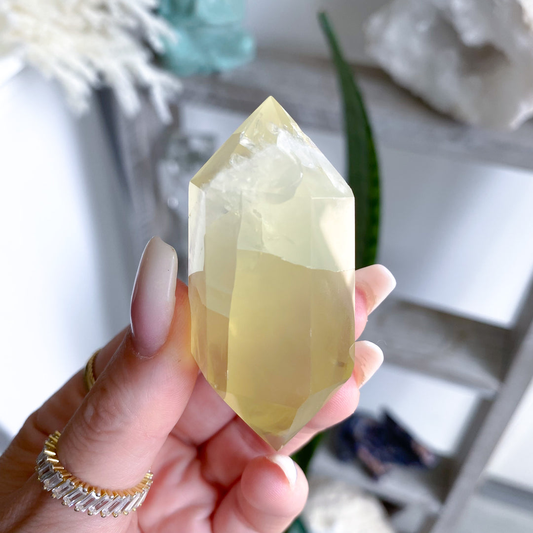 Dimensional Lemon Quartz Double Terminated Wand w/ Rainbows