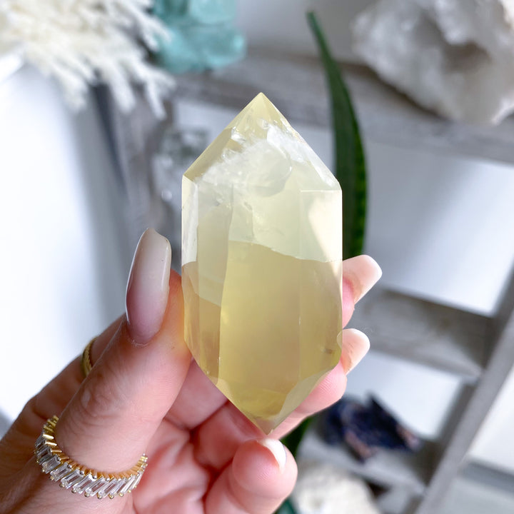 Dimensional Lemon Quartz Double Terminated Wand w/ Rainbows