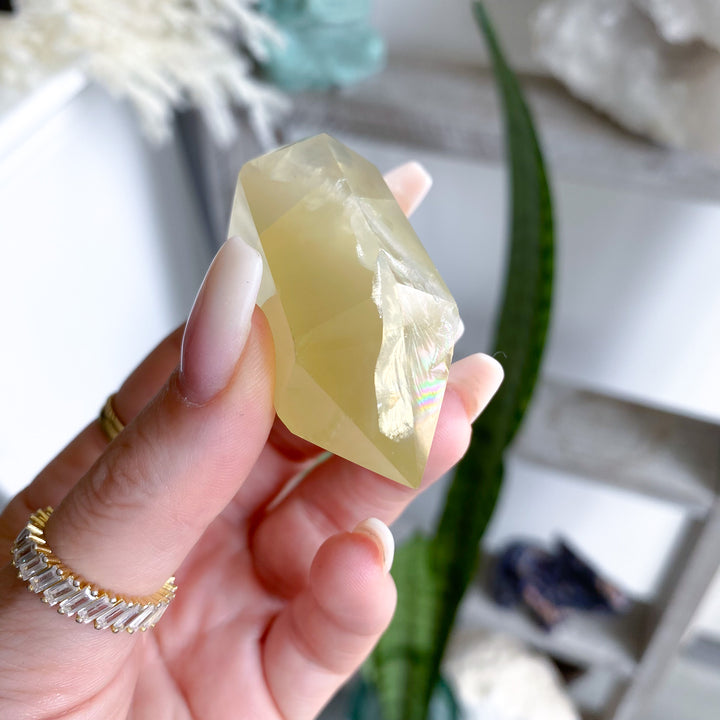 Dimensional Lemon Quartz Double Terminated Wand w/ Rainbows