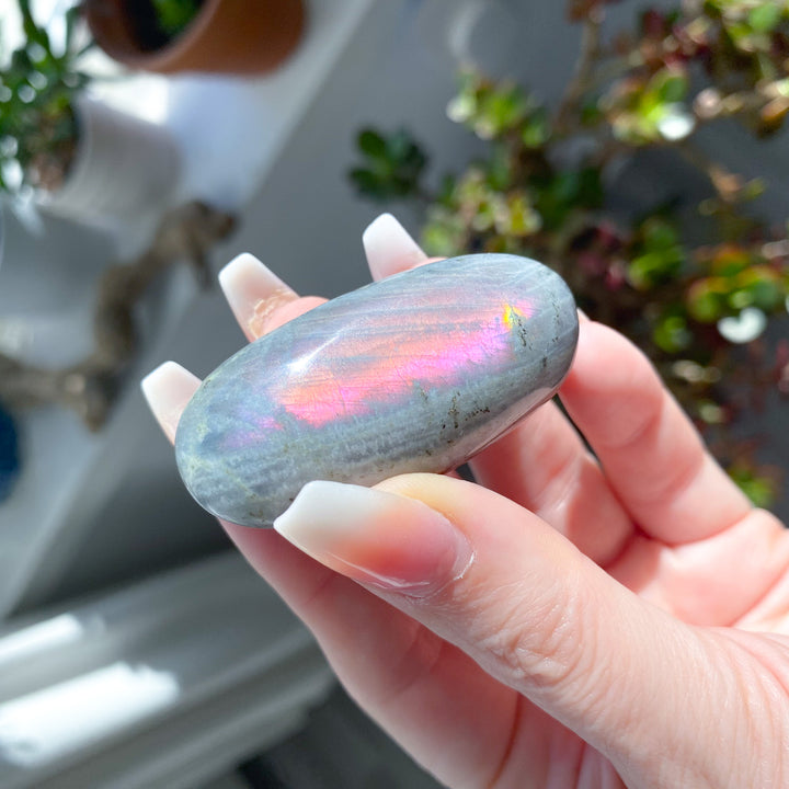 Long Pink Flash Labradorite Pebble 