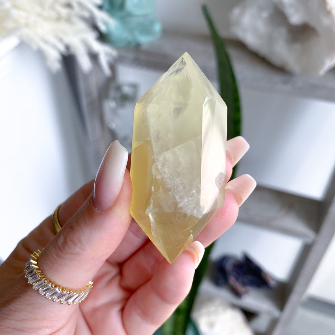 Dimensional Lemon Quartz Double Terminated Wand w/ Rainbows