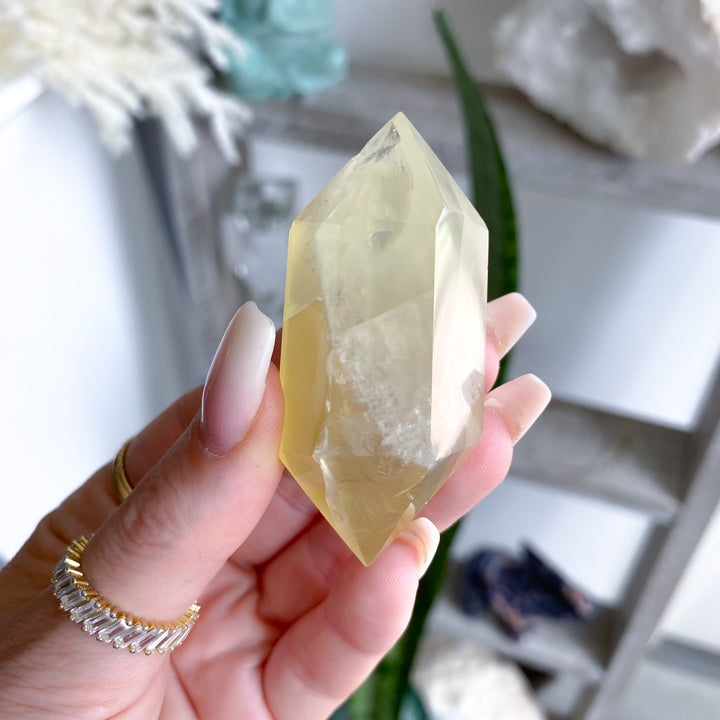 Dimensional Lemon Quartz Double Terminated Wand w/ Rainbows