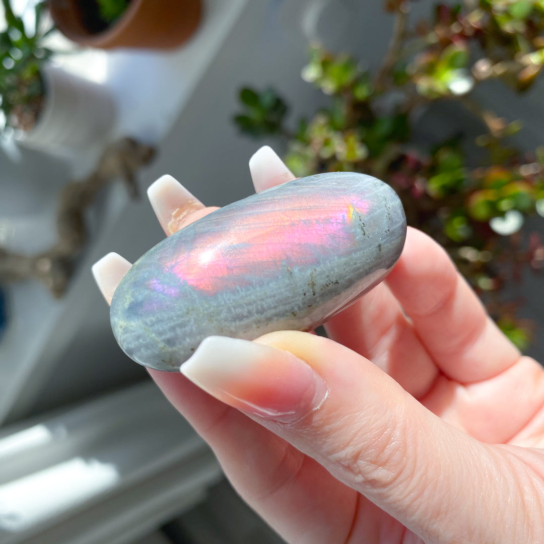 Long Pink Flash Labradorite Pebble 