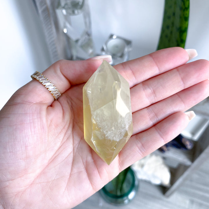 Dimensional Lemon Quartz Double Terminated Wand w/ Rainbows