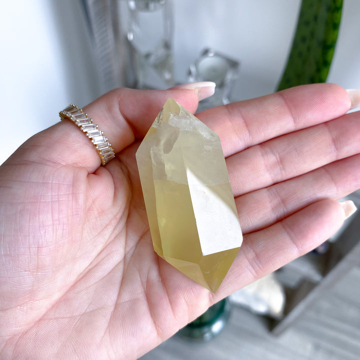 Dimensional Lemon Quartz Double Terminated Wand w/ Rainbows