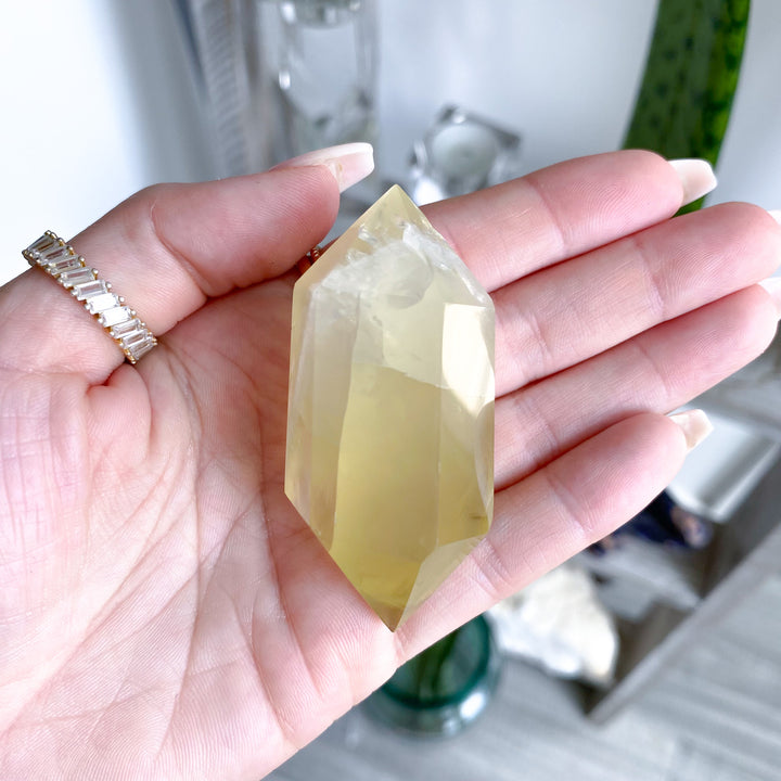 Dimensional Lemon Quartz Double Terminated Wand w/ Rainbows