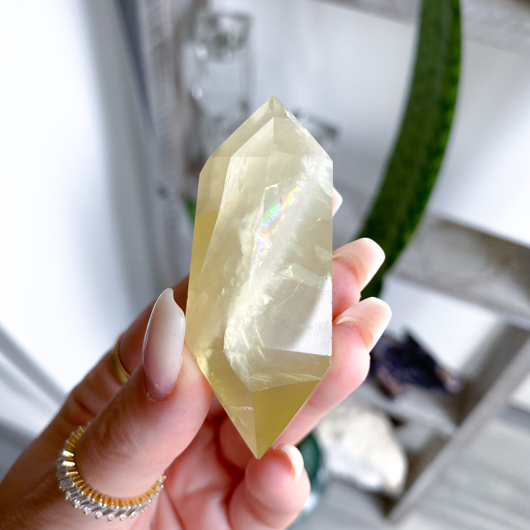 Dimensional Lemon Quartz Double Terminated Wand w/ Rainbows