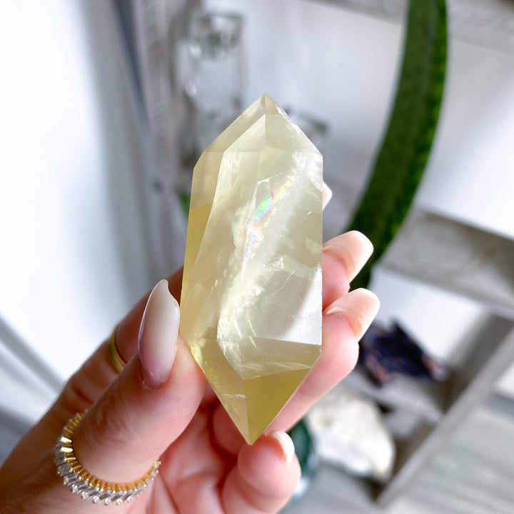 Dimensional Lemon Quartz Double Terminated Wand w/ Rainbows