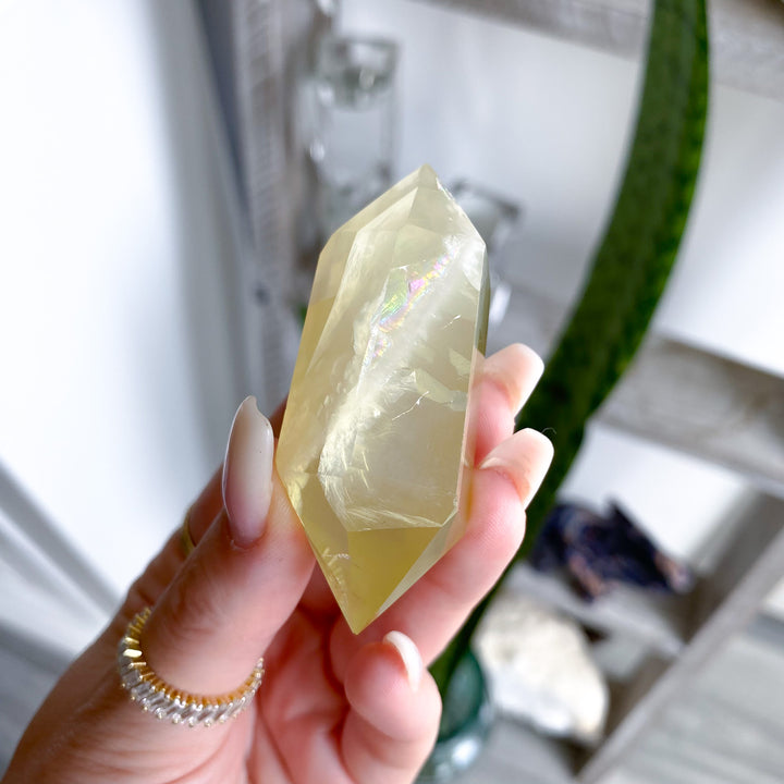 Dimensional Lemon Quartz Double Terminated Wand w/ Rainbows