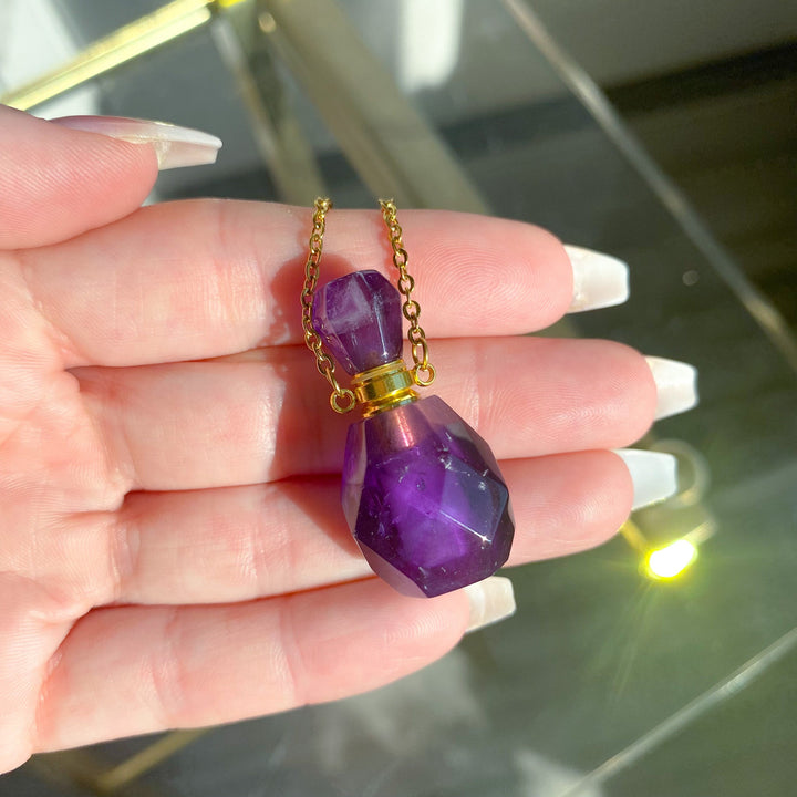 Amethyst Perfume Bottle Necklace - Essential Oil Holder