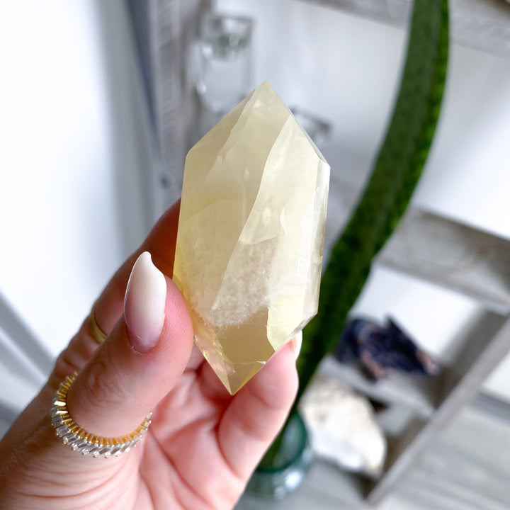 Dimensional Lemon Quartz Double Terminated Wand w/ Rainbows