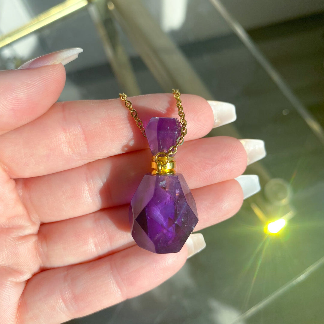 Amethyst Perfume Bottle Necklace - Essential Oil Holder