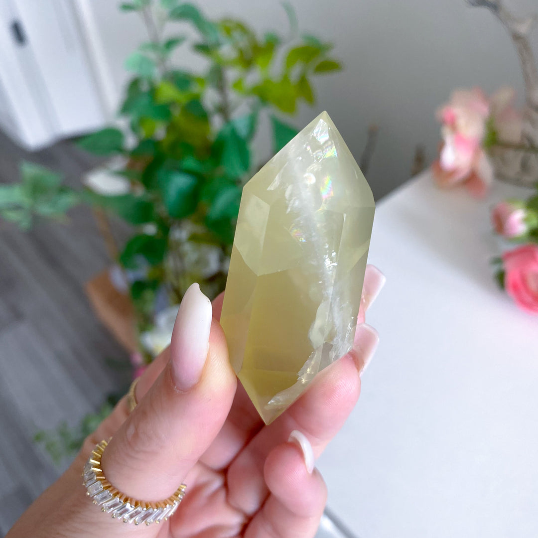 Dimensional Lemon Quartz Double Terminated Wand w/ Rainbows