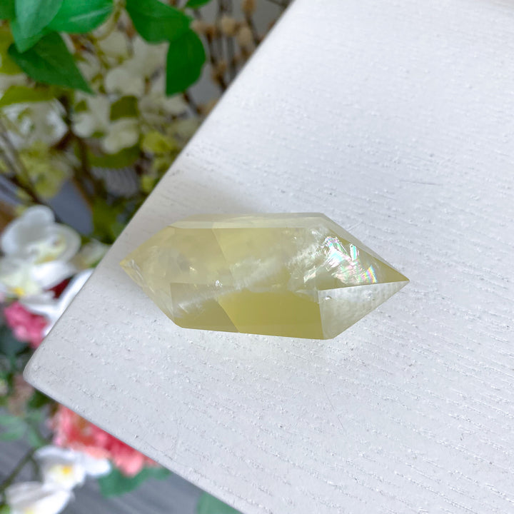 Dimensional Lemon Quartz Double Terminated Wand w/ Rainbows