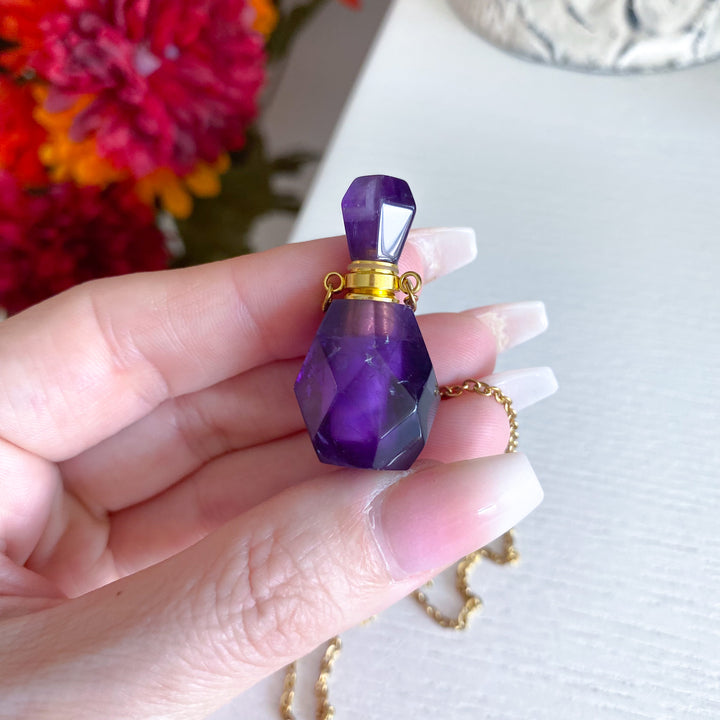 Amethyst Perfume Bottle Necklace - Essential Oil Holder
