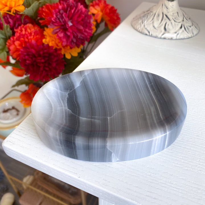 Banded Gray Calcite Dish 