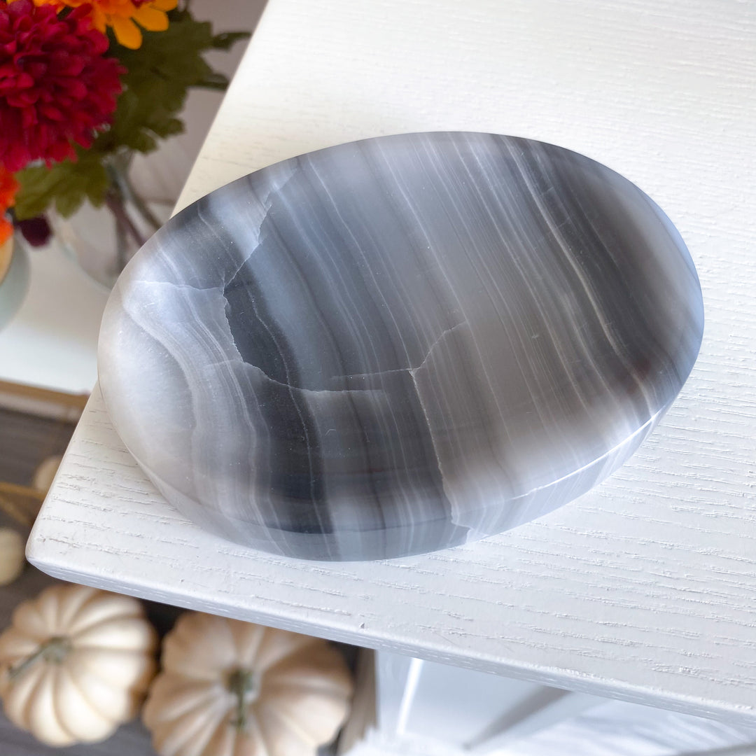 Banded Gray Calcite Dish 
