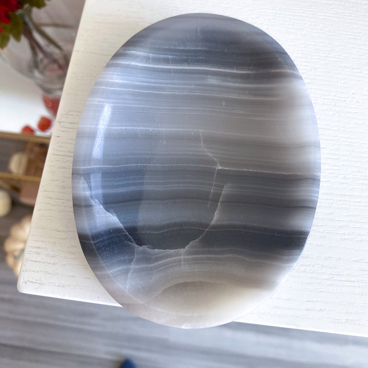 Banded Gray Calcite Dish 