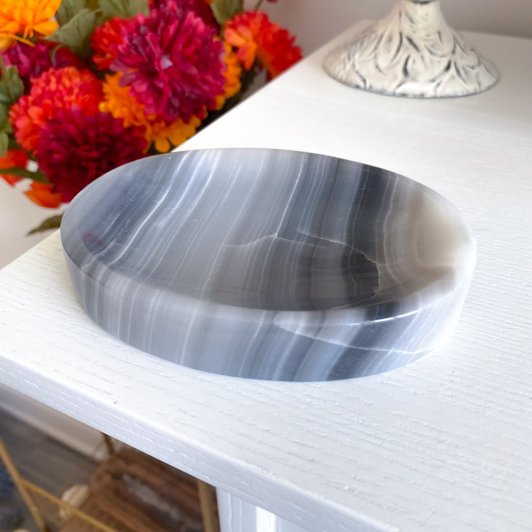 Banded Gray Calcite Dish 