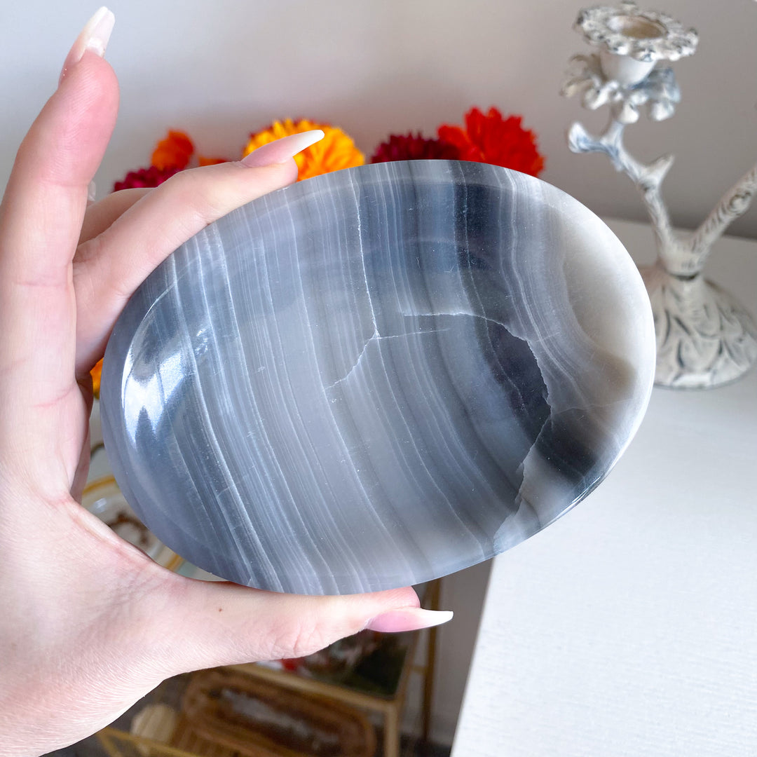 Banded Gray Calcite Dish 