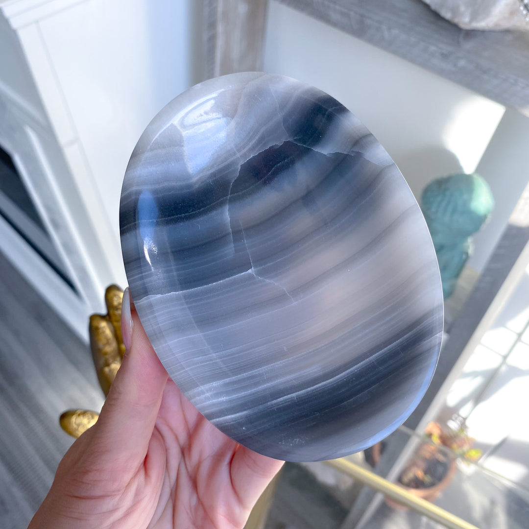 Banded Gray Calcite Dish 