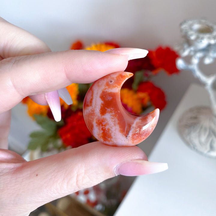 Orange and White Carnelian Small Moon 