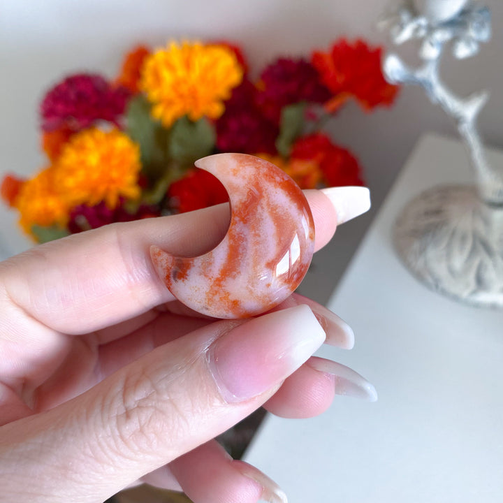Orange and White Carnelian Small Moon 