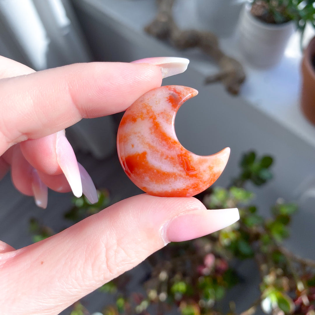 Orange and White Carnelian Small Moon 