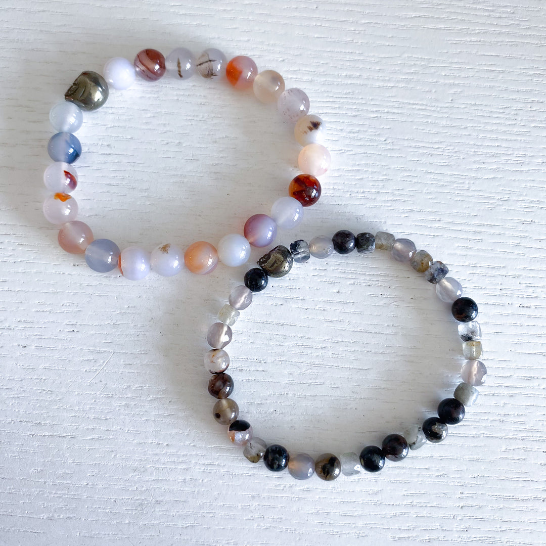 Agate Bracelet with Pyrite Skull - Choose Your Stone