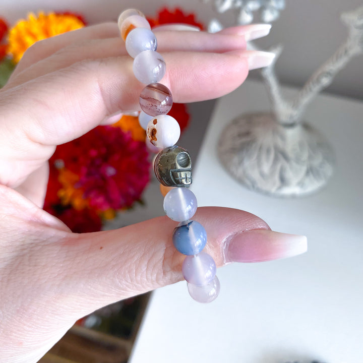 Agate Bracelet with Pyrite Skull - Choose Your Stone