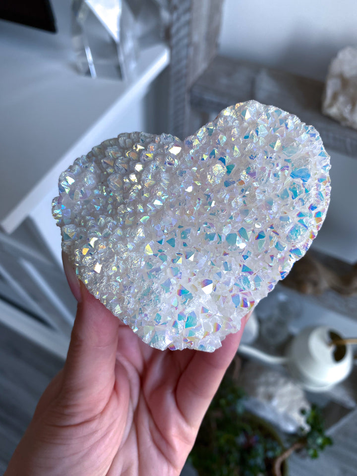 Standing Large Druzy Aura Quartz Heart 