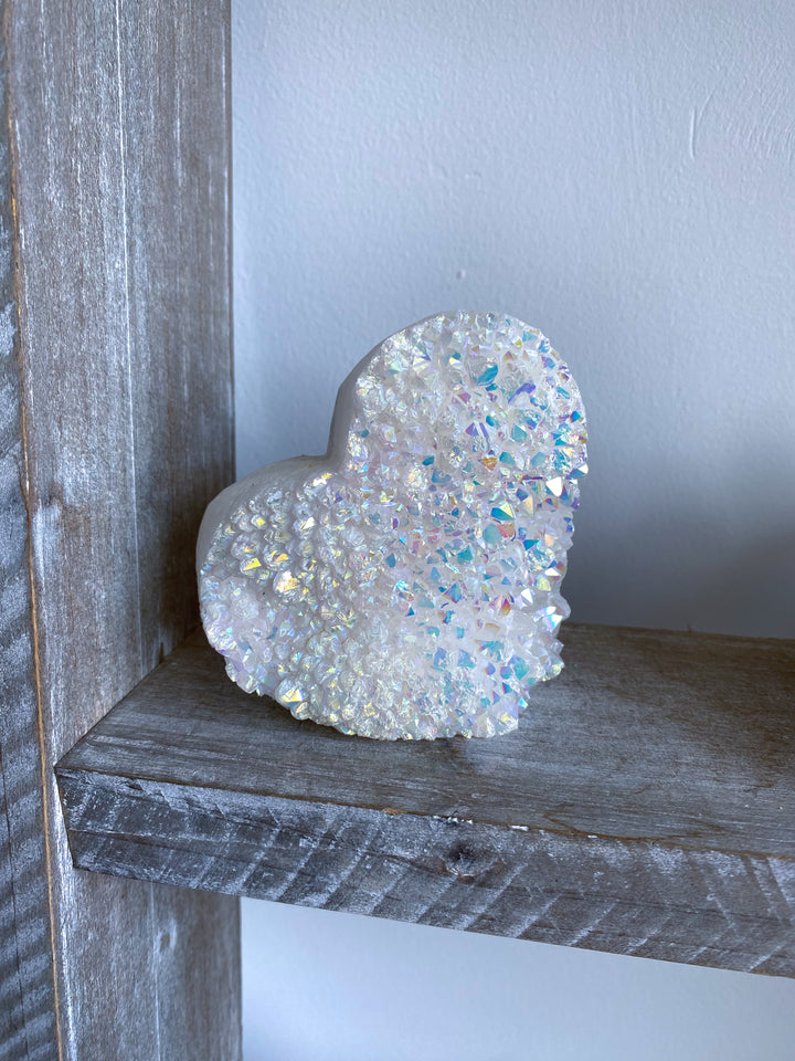 Standing Large Druzy Aura Quartz Heart 