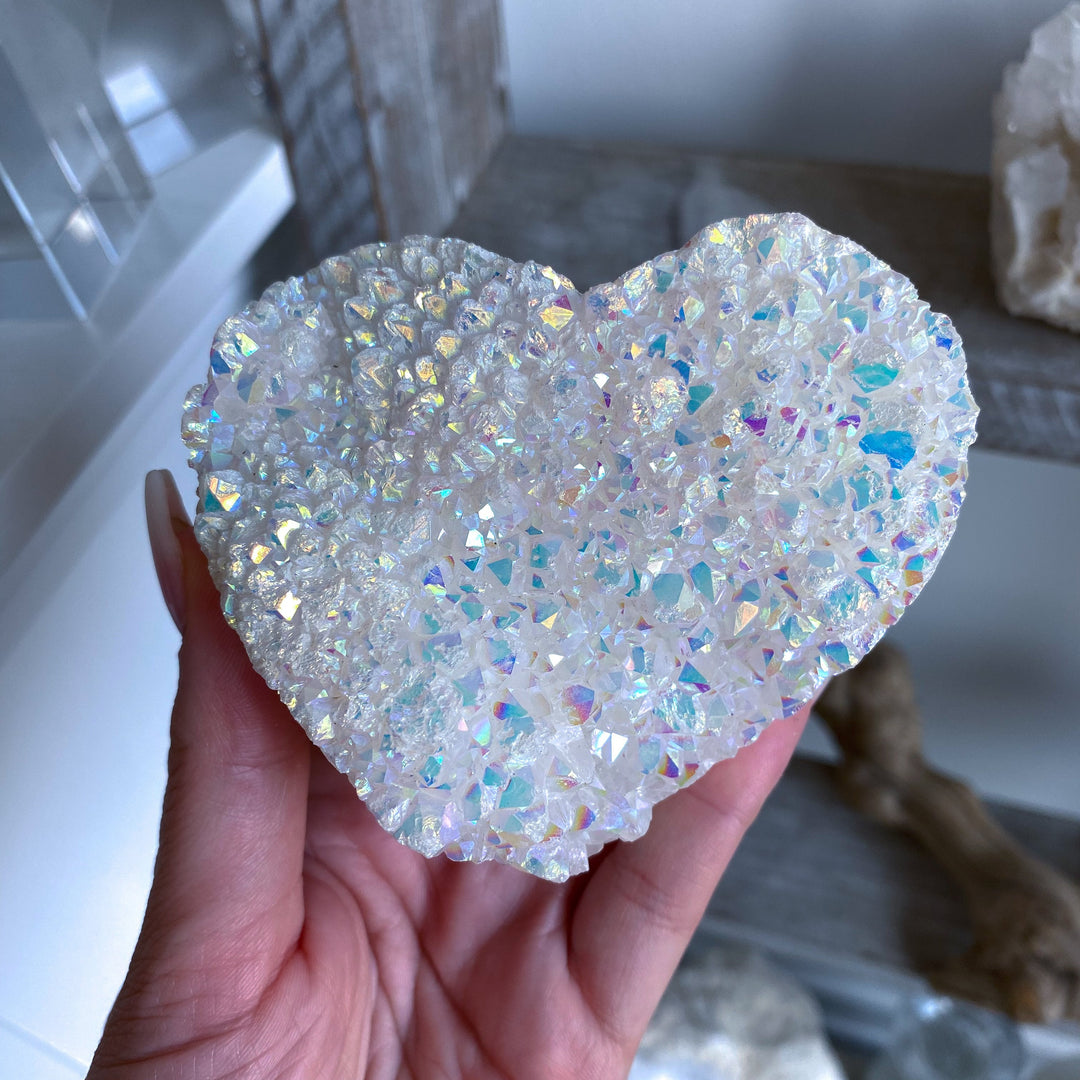 Standing Large Druzy Aura Quartz Heart 